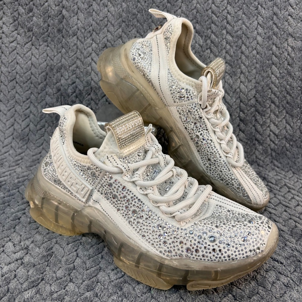 Steve Madden Rhinestone Womens White Maxima-R Sneakers Chunky Platform 7.5M